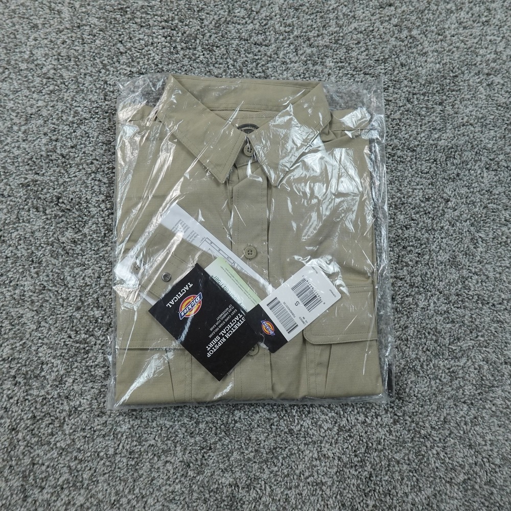 NEW Dickies Shirt Mens S Beige Tan Ripstop Button Up Long Sleeve Tactical Combat